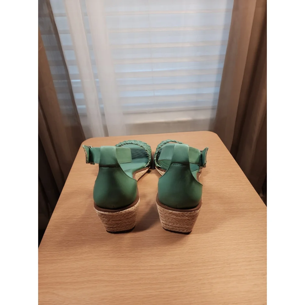 Vince Camuto OCEANA GREEN Leather Net Low Ankle Strap Espadrille Wedge SZ 9 Wide